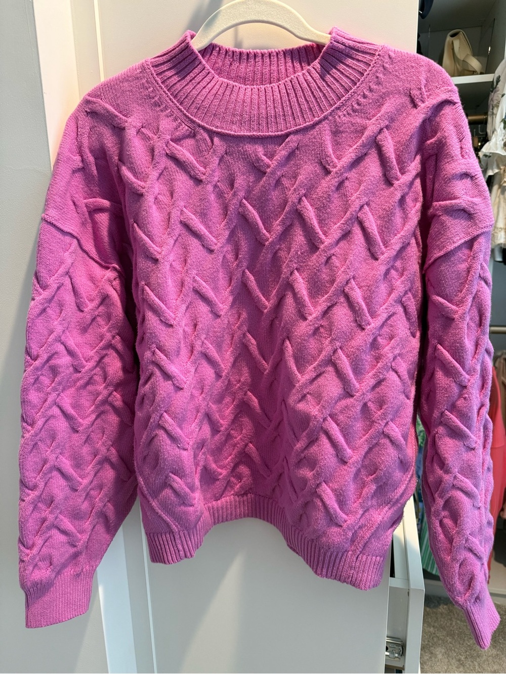 Anthropologie Cable Knit Crewneck Sweater — fuschia